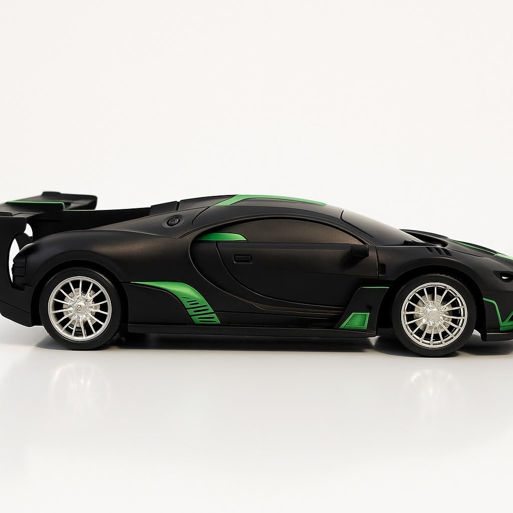 Remote Control Sports Car, 1:24 Scale Racing Model, Black with Green Accents