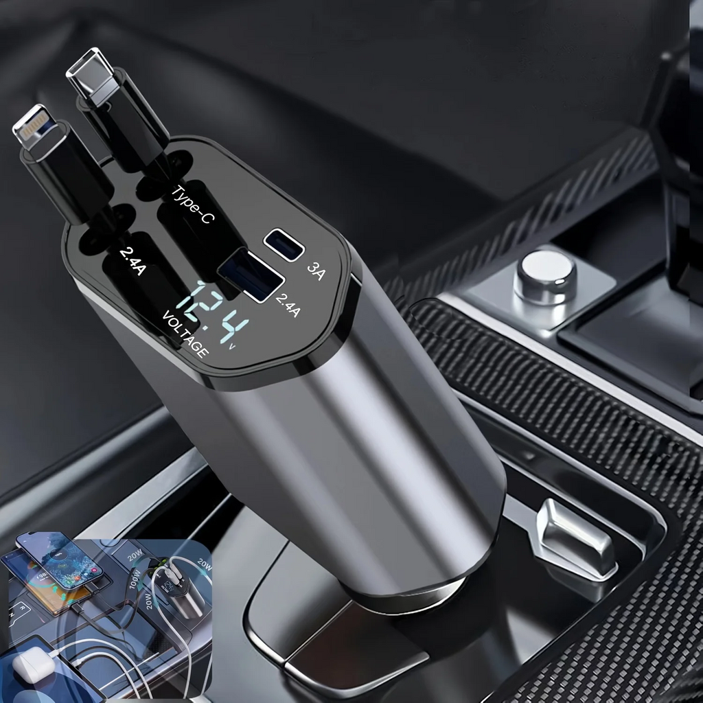 Retractable Car Charger 4In1 Fast Car Phone 16 Charger 120W USB Type C Cable Lot