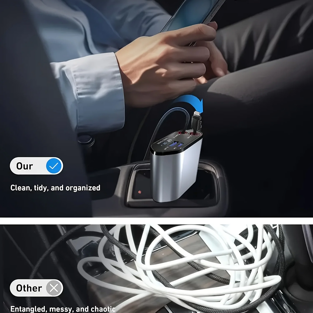 Retractable Car Charger 4In1 Fast Car Phone 16 Charger 120W USB Type C Cable Lot